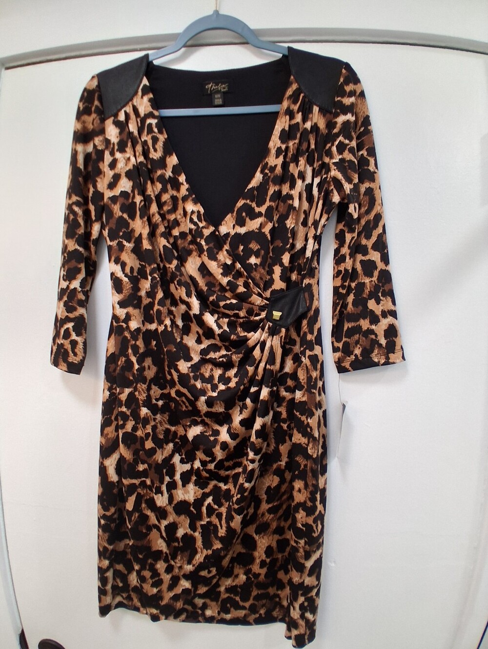 Thalia Sodi Leopard-Print Wrap Midi Dress in Brown and Black